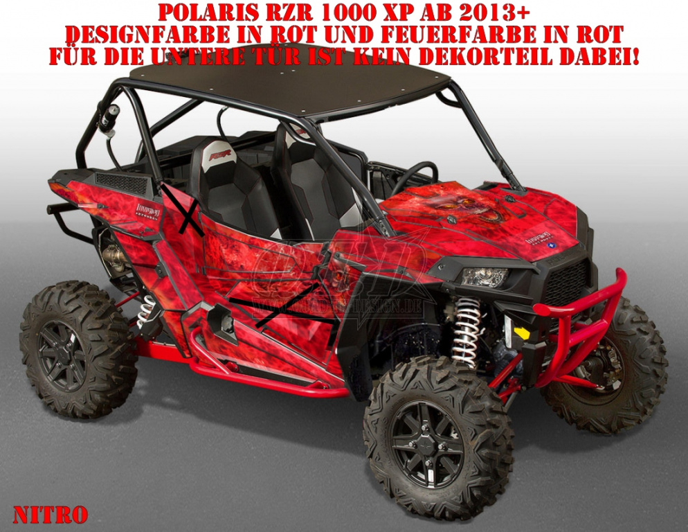 Nitro Rot, Feuerfarbe = Dekorfarbe für Polaris RZR 1000 XP/Turbo 2 Türer 2013-2018